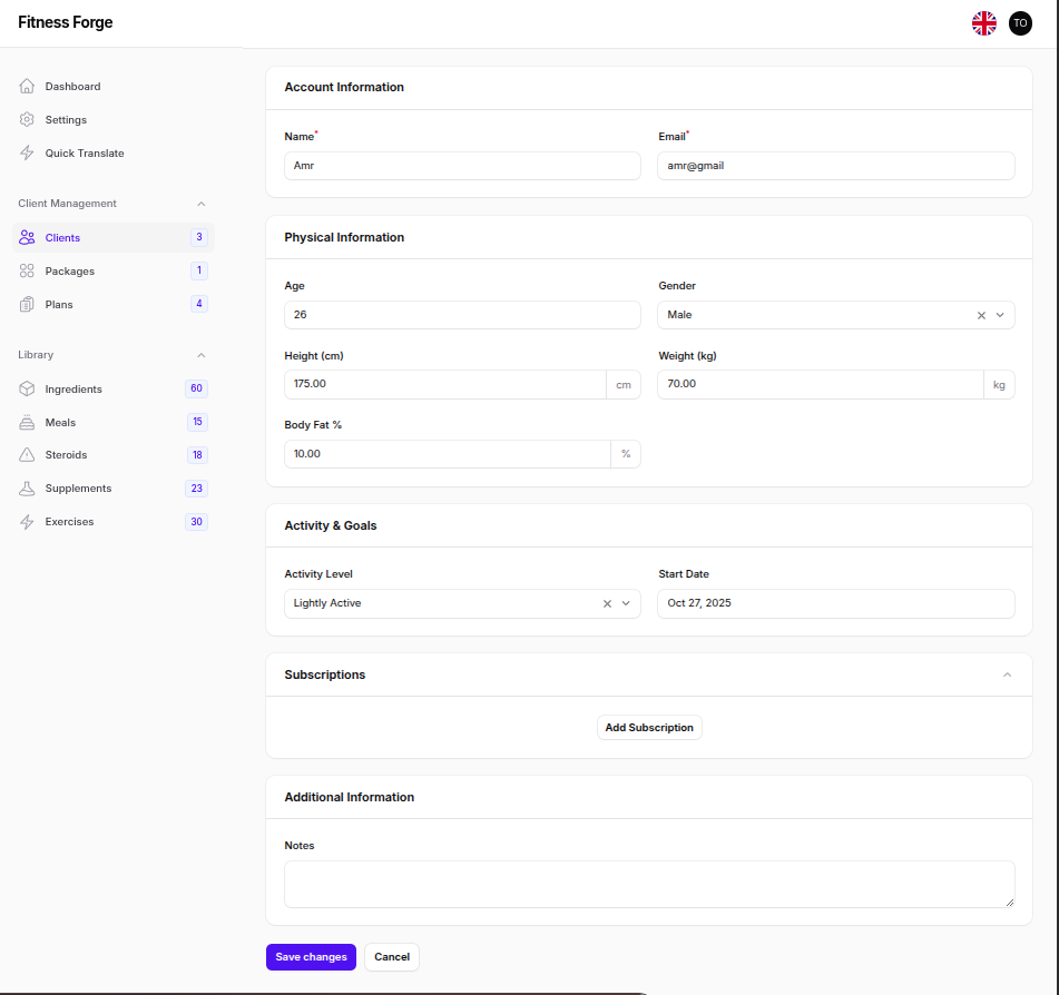 Fitness Forge Client Management - Track Progress, Subscriptions